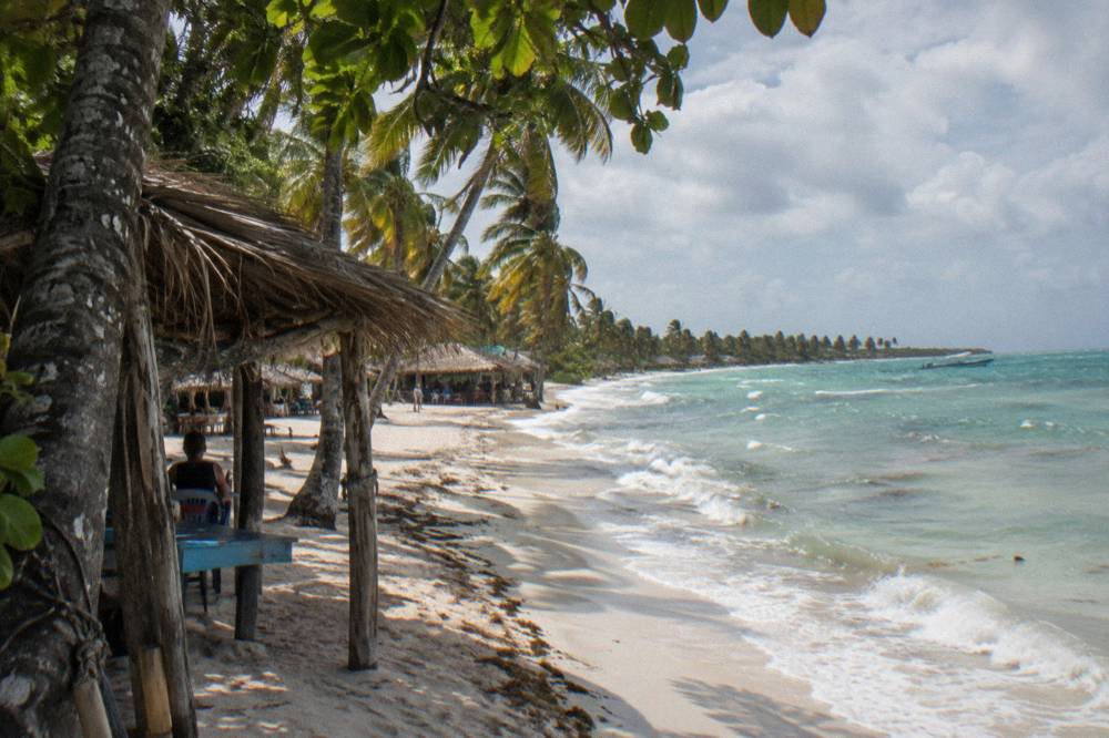 Palm-lined crescent of white sand at Canto de la Playa on Saona Island