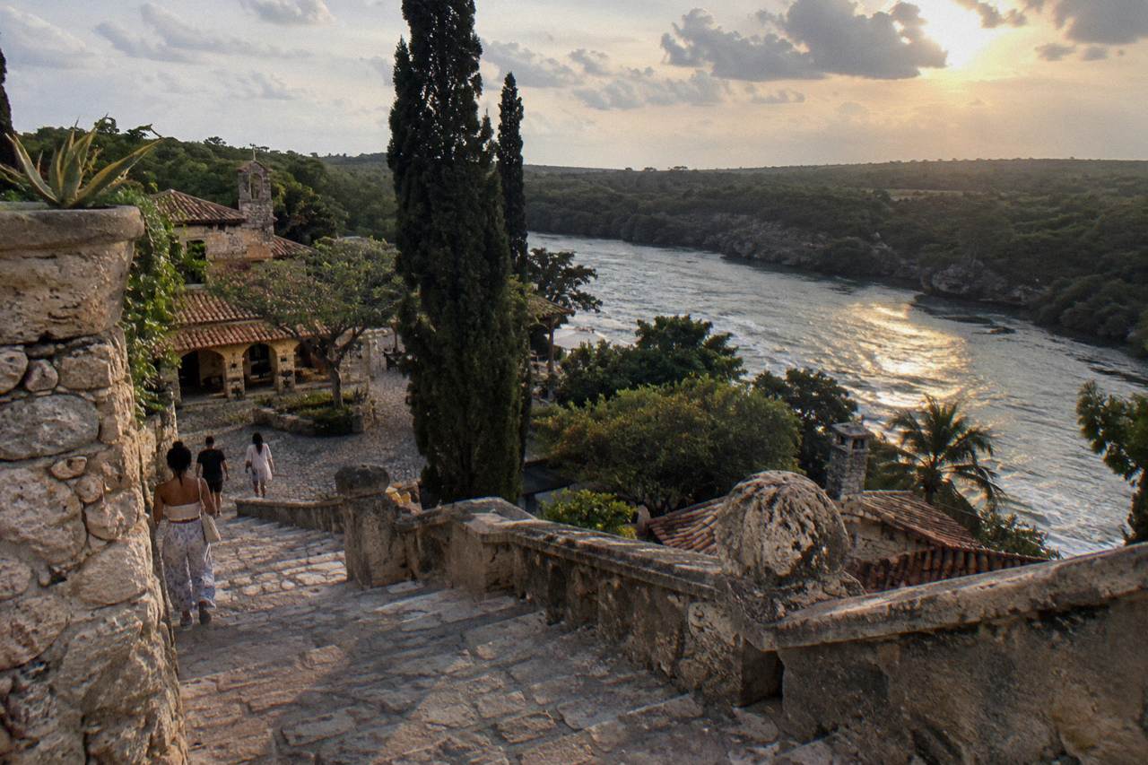 Stone mediterranean style village on a hillside above the Chavon river